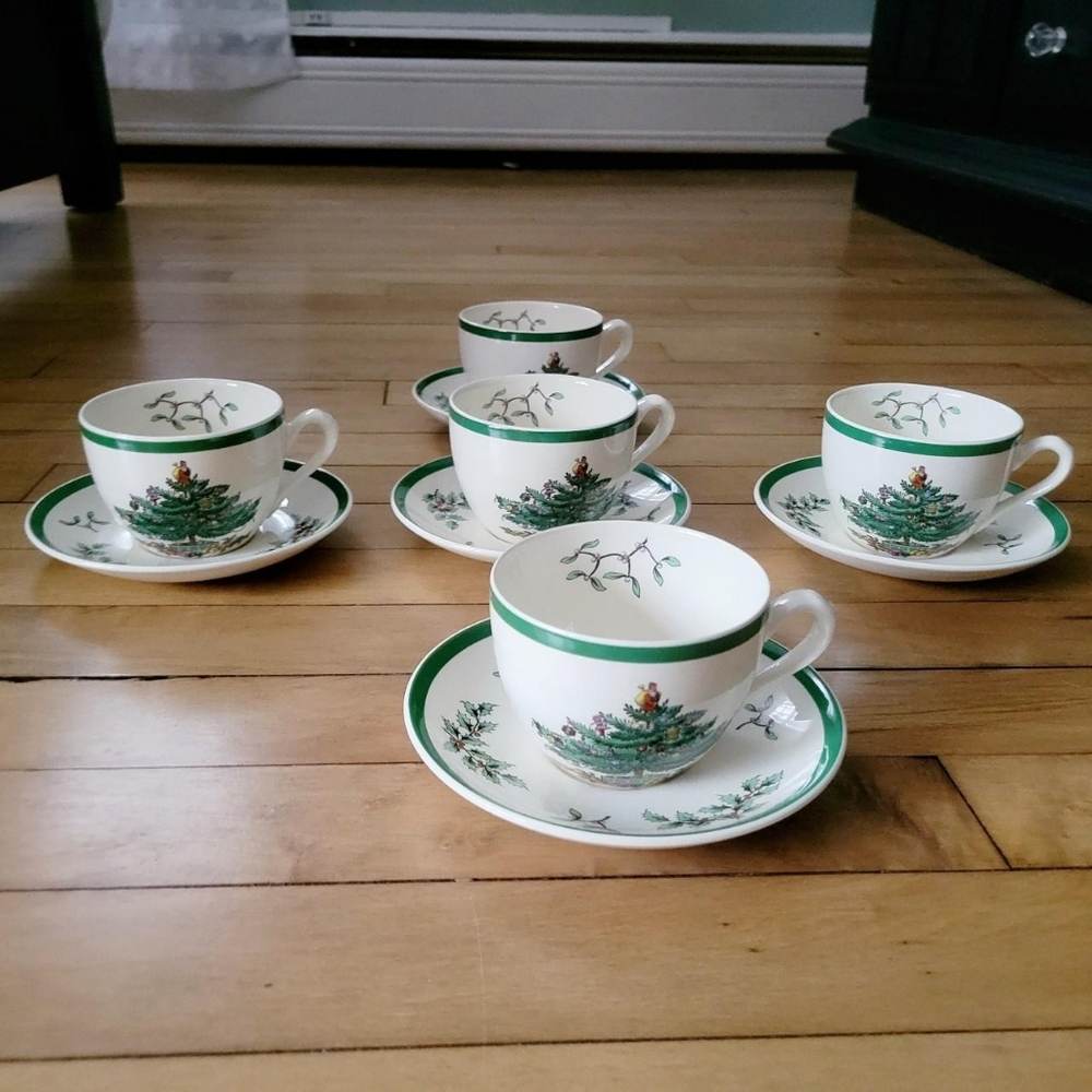 Vintage Set of 5 Spode Christmas Holiday Tea Cups